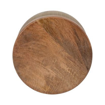 12" 183 Oz Glass Candle W/ Wood Base, Ivory - Decor Addict, LLC