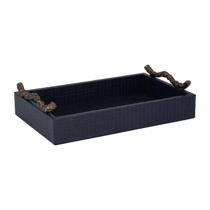 Faux Leather, 16" Copenhagen Tray, Navy/gold - Decor Addict, LLC