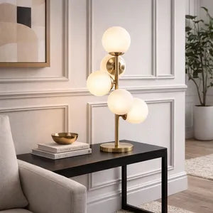 26" Frosted Globe Glass Table Lamp, Gold