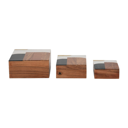 Resin, S/3 6/7/9" Mid-century Boxes, Multi - Decor Addict, LLC