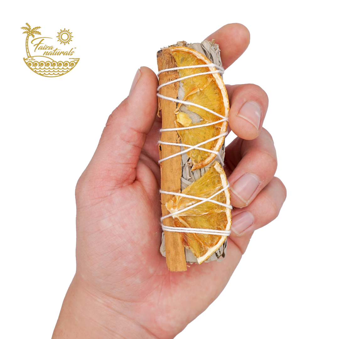 White Sage Smudge Bundle with Orange & Cinnamon – Uplifting Energy Cleanse - Decor Addict, LLC