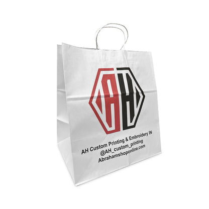 Custom Print Super Royal 14x10x15.75 White Paper Bags: 200 bags - $1.01/pc / 1 side print (front) - Decor Addict, LLC