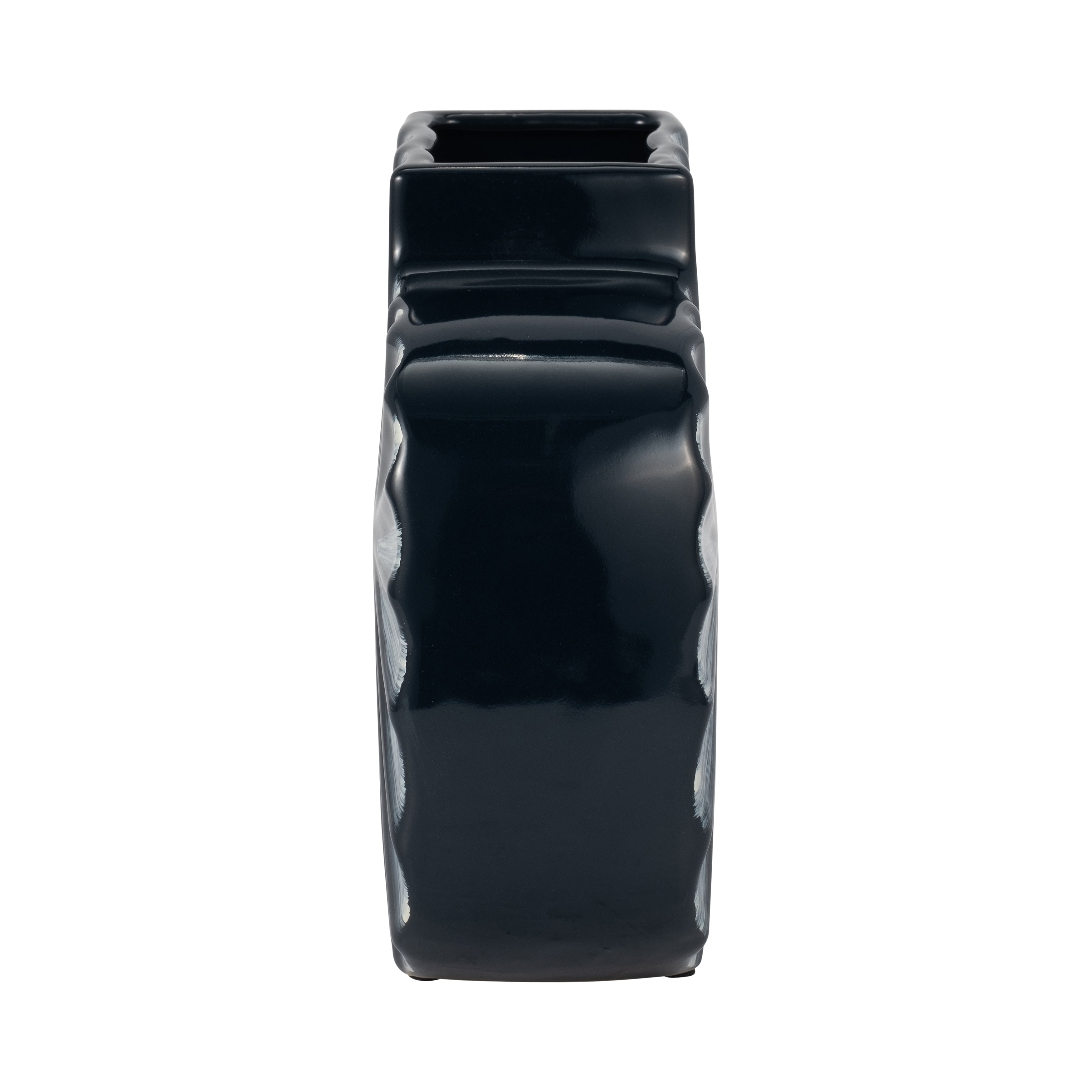 Cer, 8"h Textured Vase, Nvy Blue/cream - Decor Addict, LLC