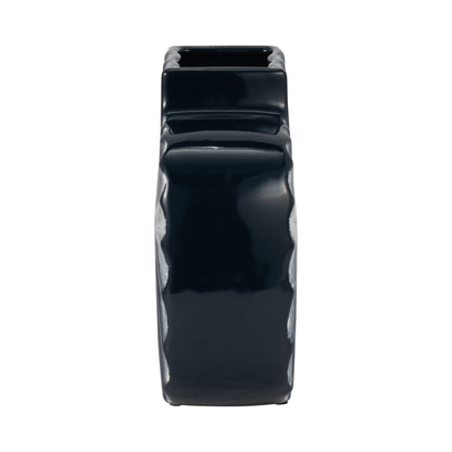 Cer, 8"h Textured Vase, Nvy Blue/cream - Decor Addict, LLC