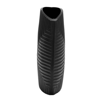 Metal, 10"h Ribbed Vase, Matte Black - Decor Addict, LLC