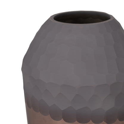 Glass, 14" 2-tone Hand-cut Vase, Metallic - Decor Addict, LLC
