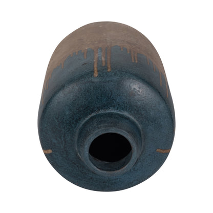 Terracotta, 12"h 2-tone Vase, Blue/ivory - Decor Addict, LLC