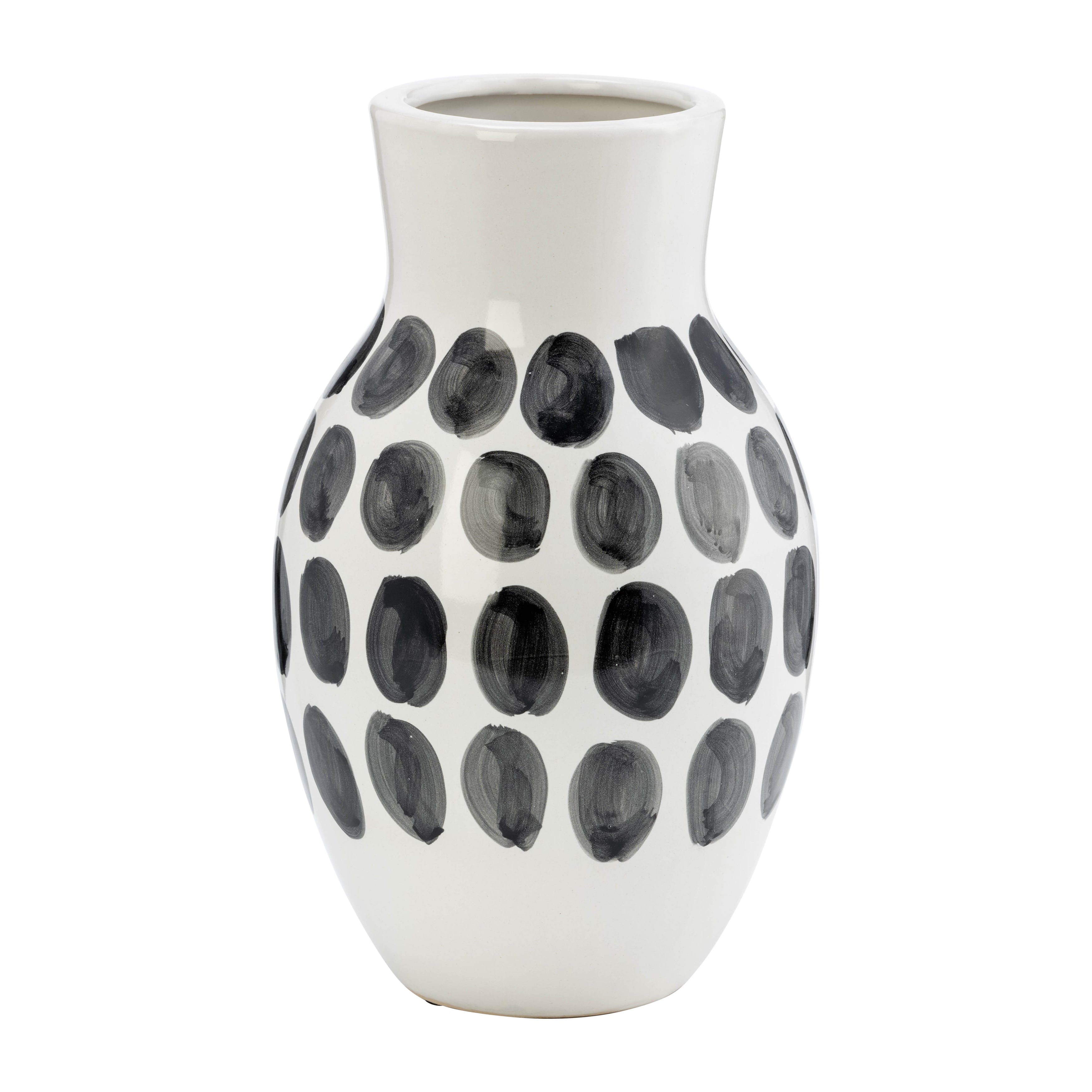 Cer, 10"h Blk Polk-a-dot Flower Vase, White - Decor Addict, LLC