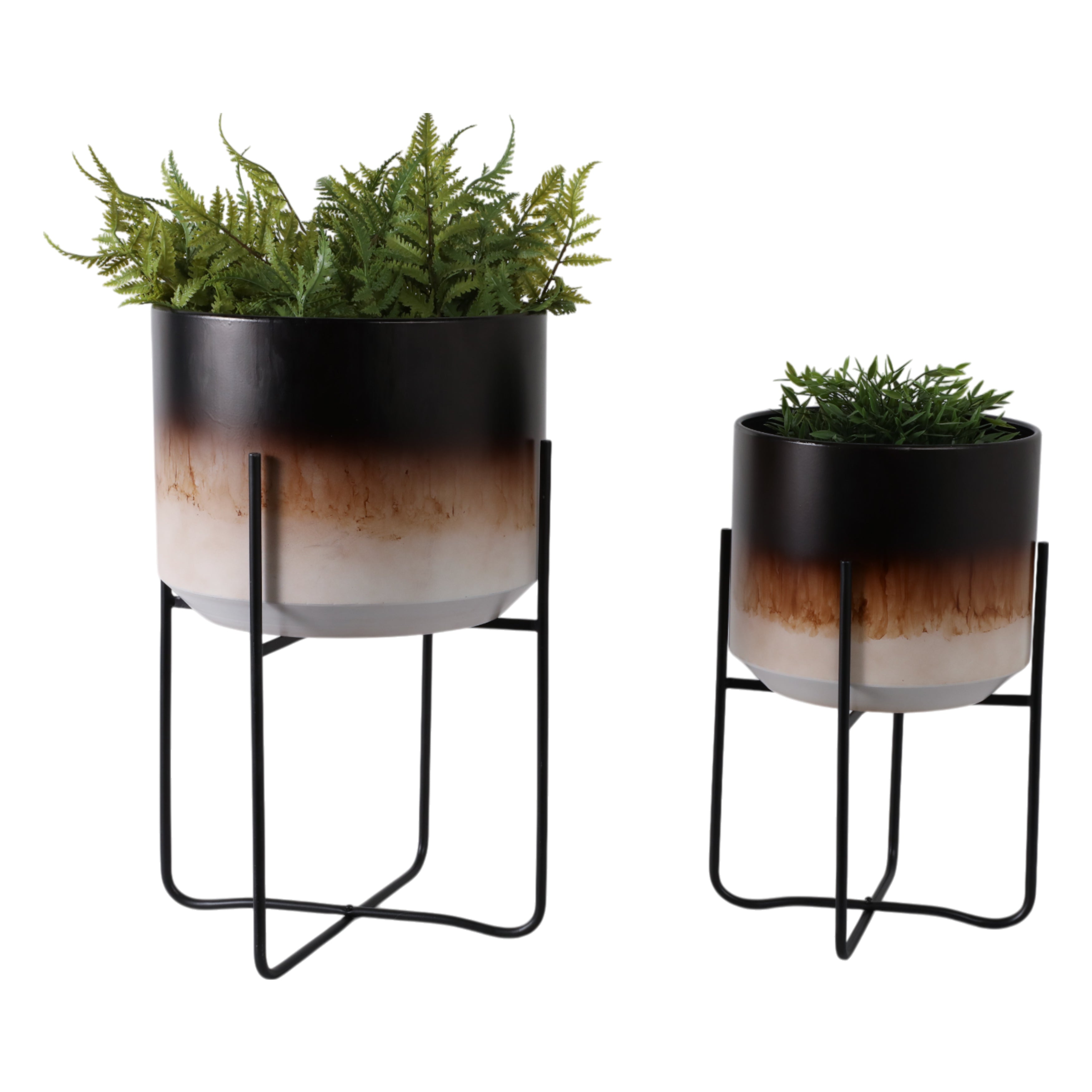 S/2 19/23" Ombre Metal Planters On Stands, Brown K - Decor Addict, LLC
