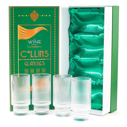 Vintage Art Deco Crystal Highball Ribbed Glass Set of 4 - Decor Addict, LLC