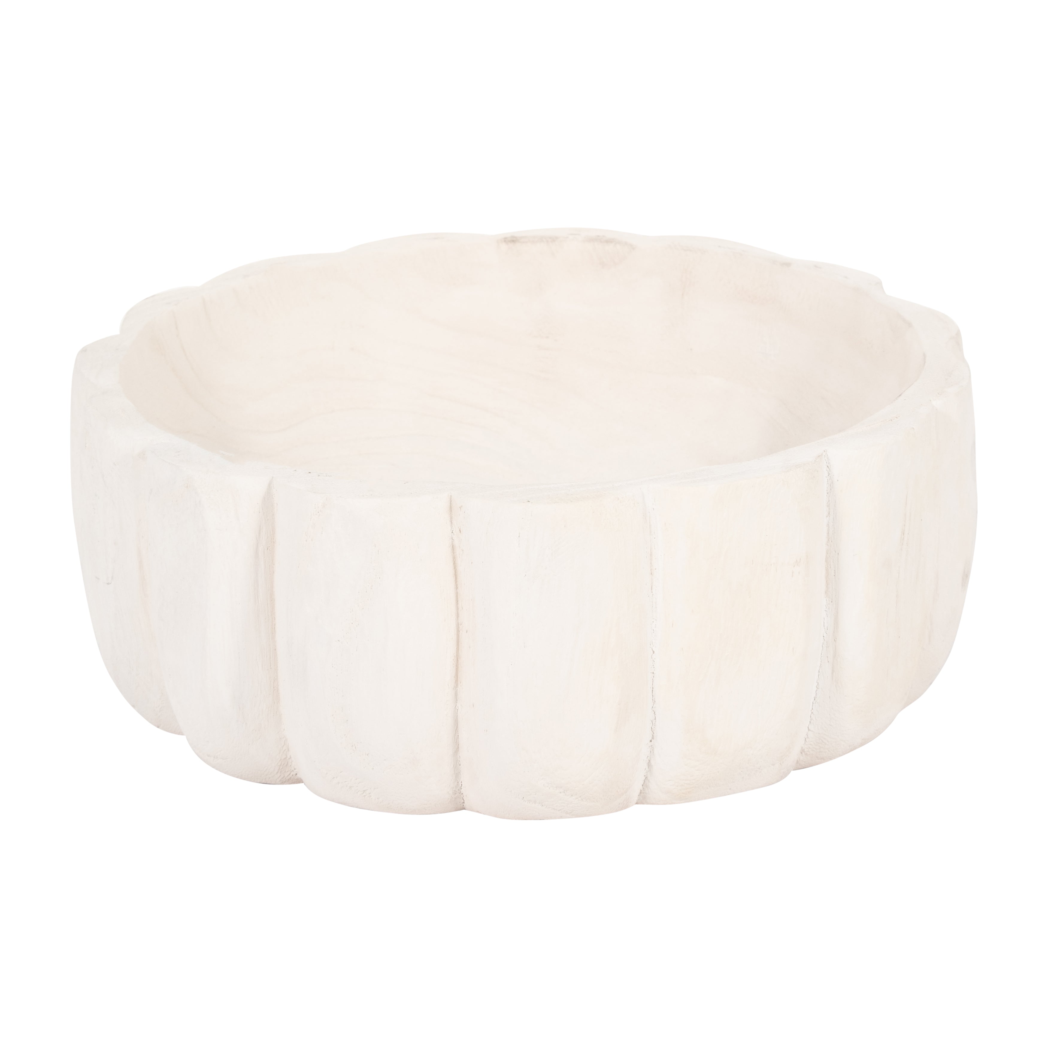 Wood, 9" Scalloped Bowl, White - Decor Addict, LLC