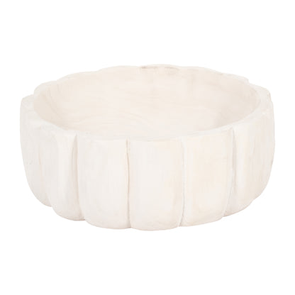 Wood, 9" Scalloped Bowl, White - Decor Addict, LLC