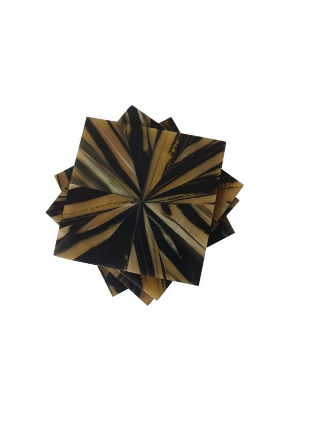 Set of 4 Coaster Black & Mustard Yellow MDF/ Horn Inlay: Black and Mustard Yellow / MDF/HORN INLAY - Decor Addict, LLC