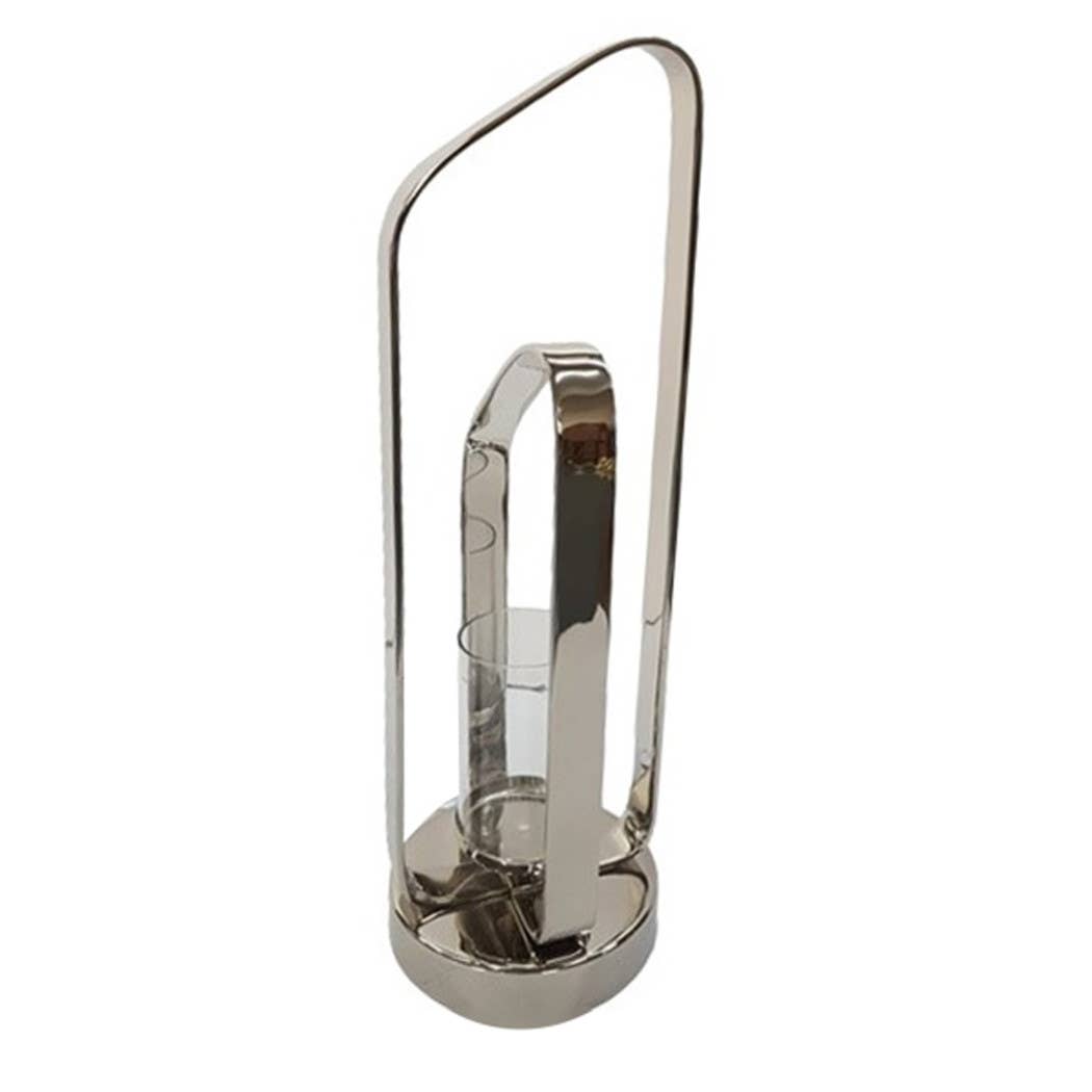 Candle Holder - Silver Metal Stylish Hurricane, 21 in. - Decor Addict, LLC