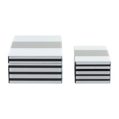 Wood, S/2 8/11" Striped Boxes, Black/white - Decor Addict, LLC