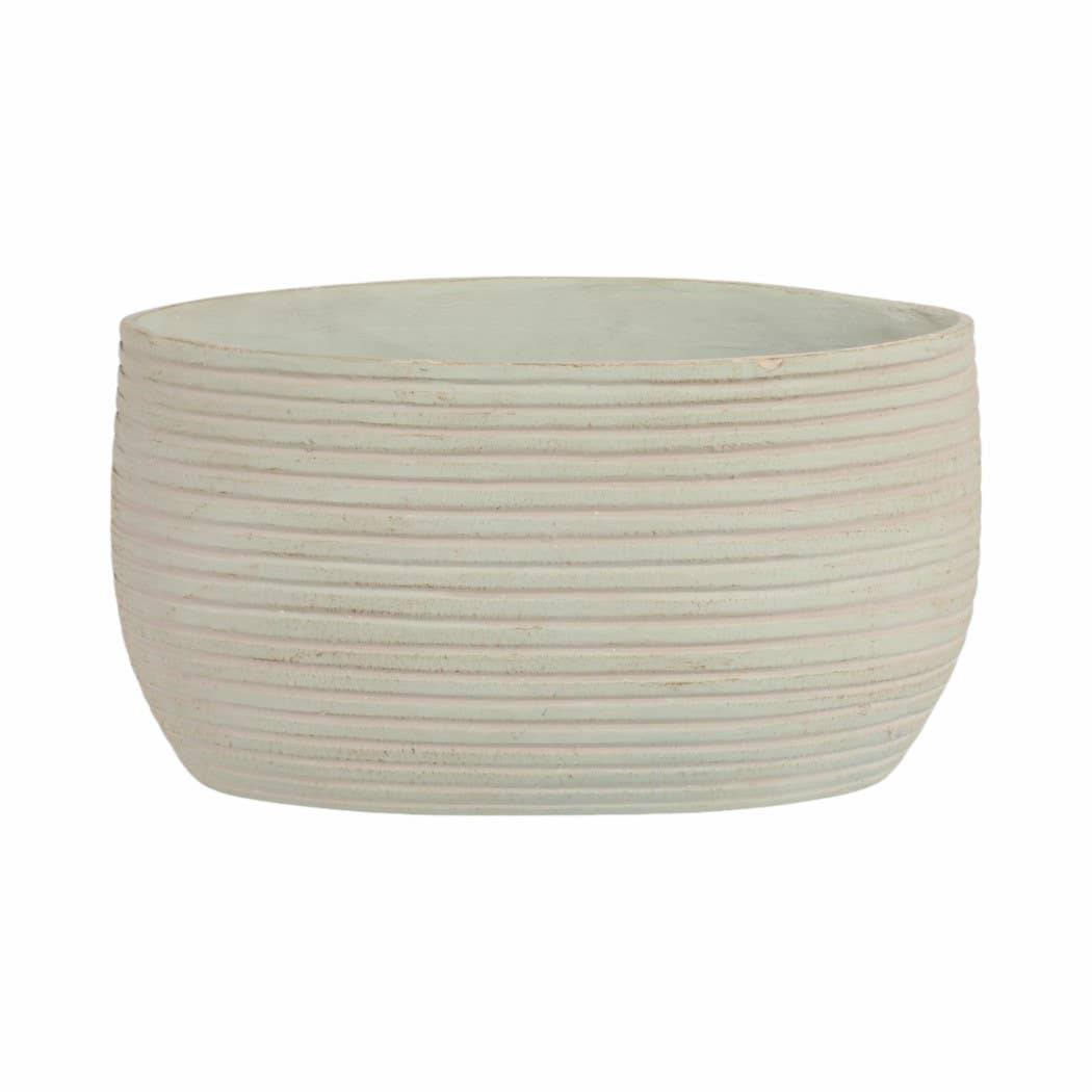 Decorative Vase - Teal Ceramic Small Ribbed Oval, 14 in. - Decor Addict, LLC