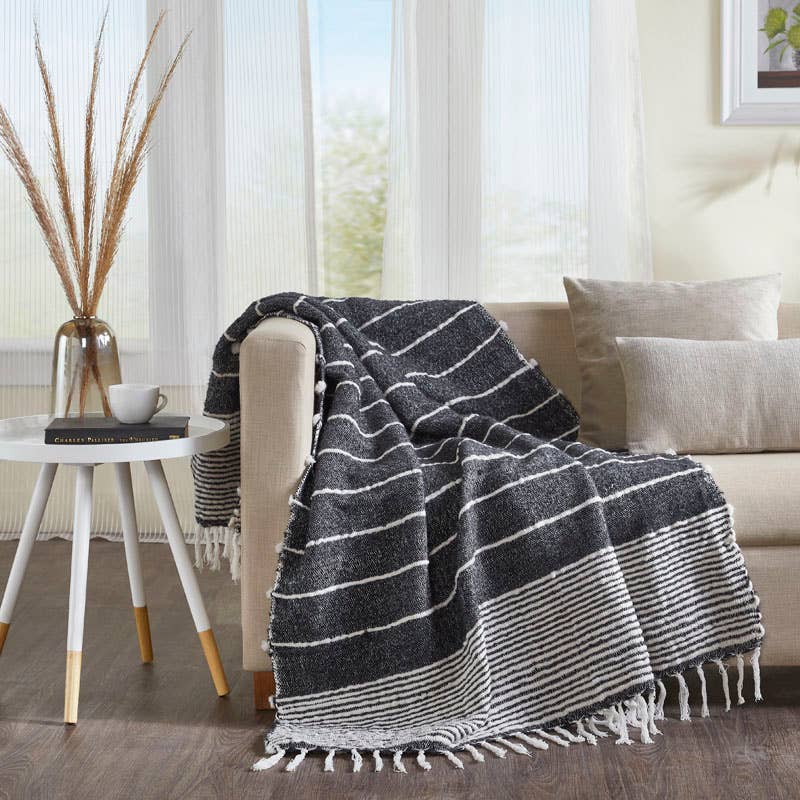 Abigail Woven Striped Throw Blanket I 50"x 70" I Navy - Decor Addict, LLC