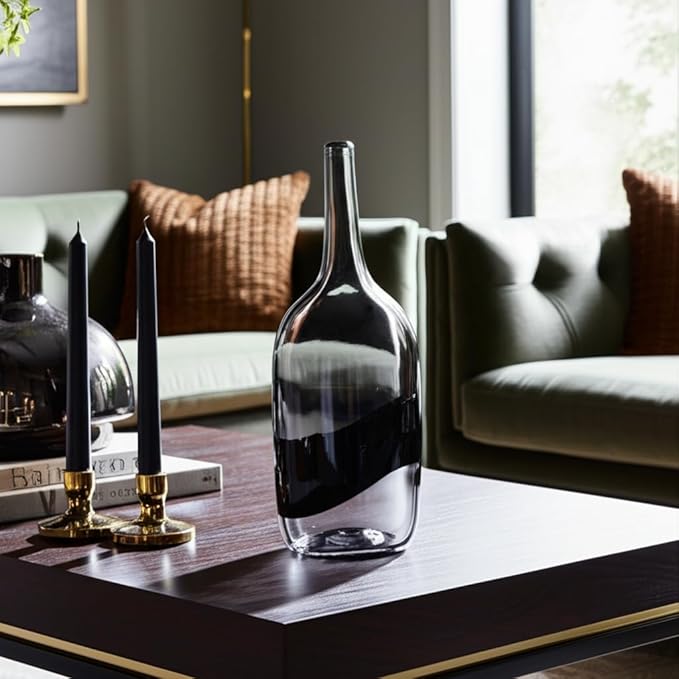 Glass 15"H Long Neck 2-Tone Vase, Smoke/Black - Decor Addict, LLC