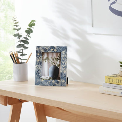 Resin 5x7 Woven Photo Frame, Blue/Ivory - Decor Addict, LLC