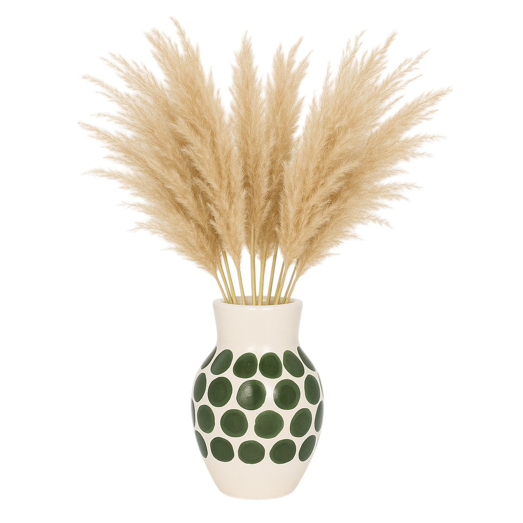 Cer, 10"h Forest Green Polk-a-dot Flower Vase,wht - Decor Addict, LLC