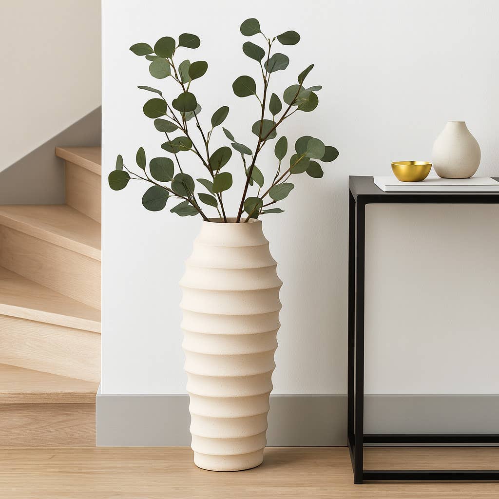 Decorative Floor Vase - Ivory Ecomix Textured Ribbed, 33 in. - Decor Addict, LLC