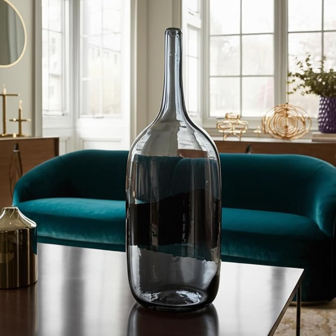 Glass 15"H Long Neck 2-Tone Vase, Smoke/Black - Decor Addict, LLC