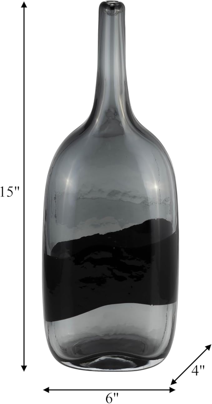 Glass 15"H Long Neck 2-Tone Vase, Smoke/Black - Decor Addict, LLC