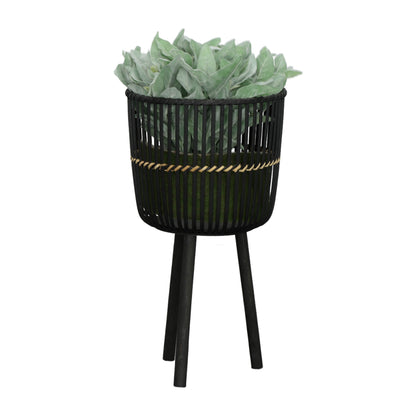 S/3 Bamboo Footed Planters 11/13/15", Black - Decor Addict, LLC