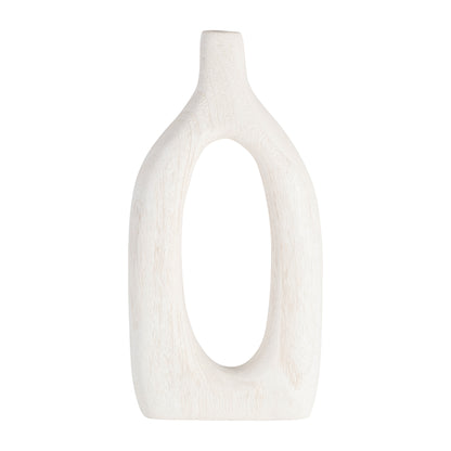 Wood, 14"h Cut-out Vase, White - Decor Addict, LLC