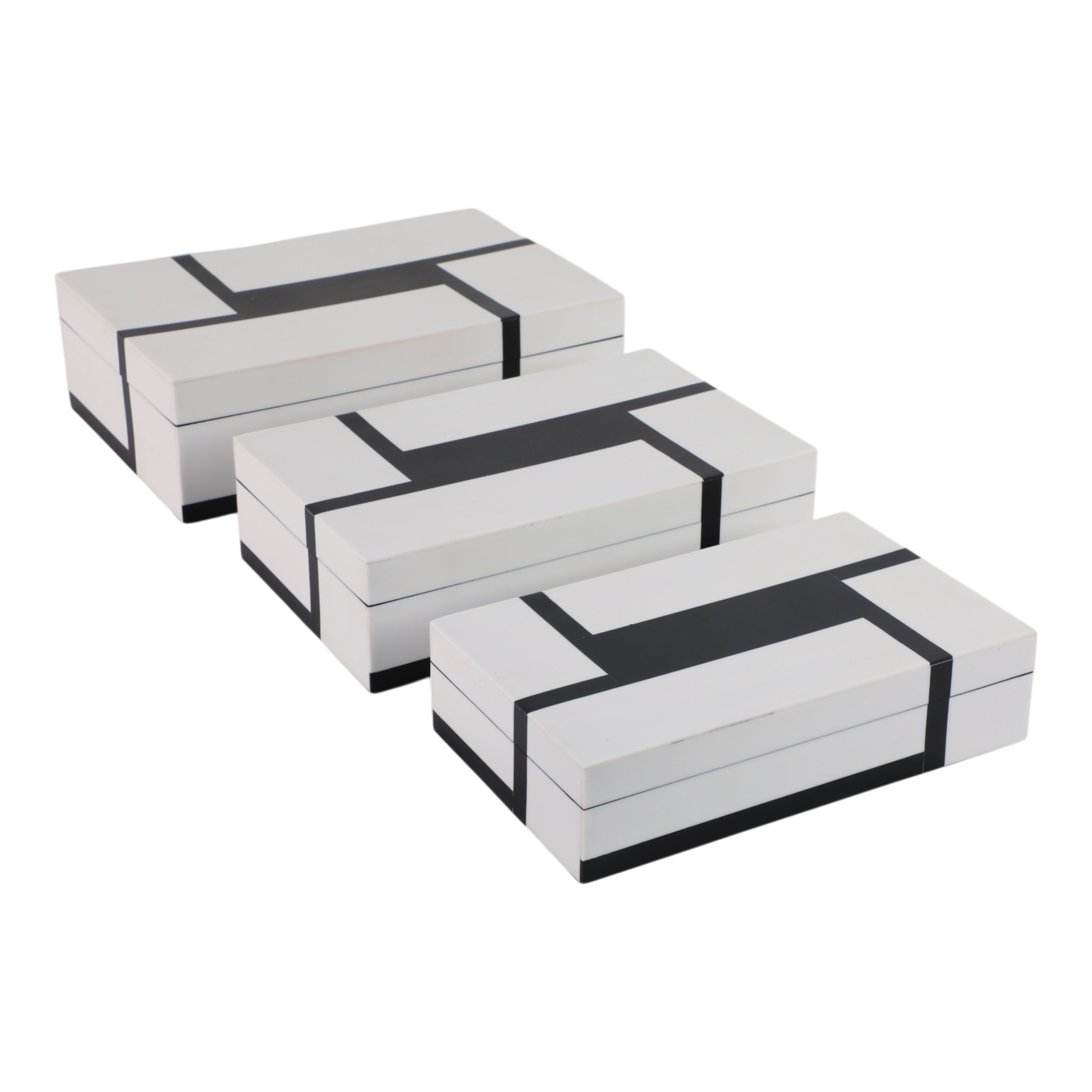 S/3 10/11/12" Bold Lines Design Boxes, White/black - Decor Addict, LLC