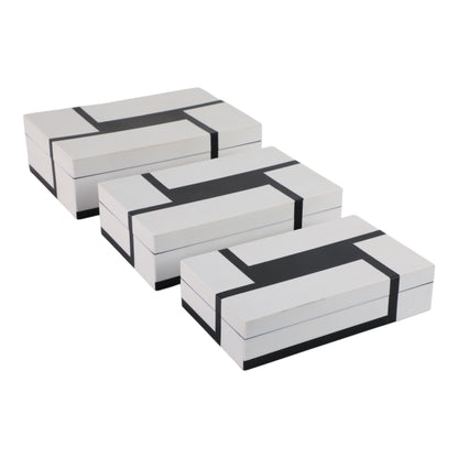 S/3 10/11/12" Bold Lines Design Boxes, White/black - Decor Addict, LLC