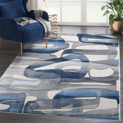 Abani Rugs Regal REG130A Blue Grey Asymmetric Circles Rug: 2' x 3' - Decor Addict, LLC