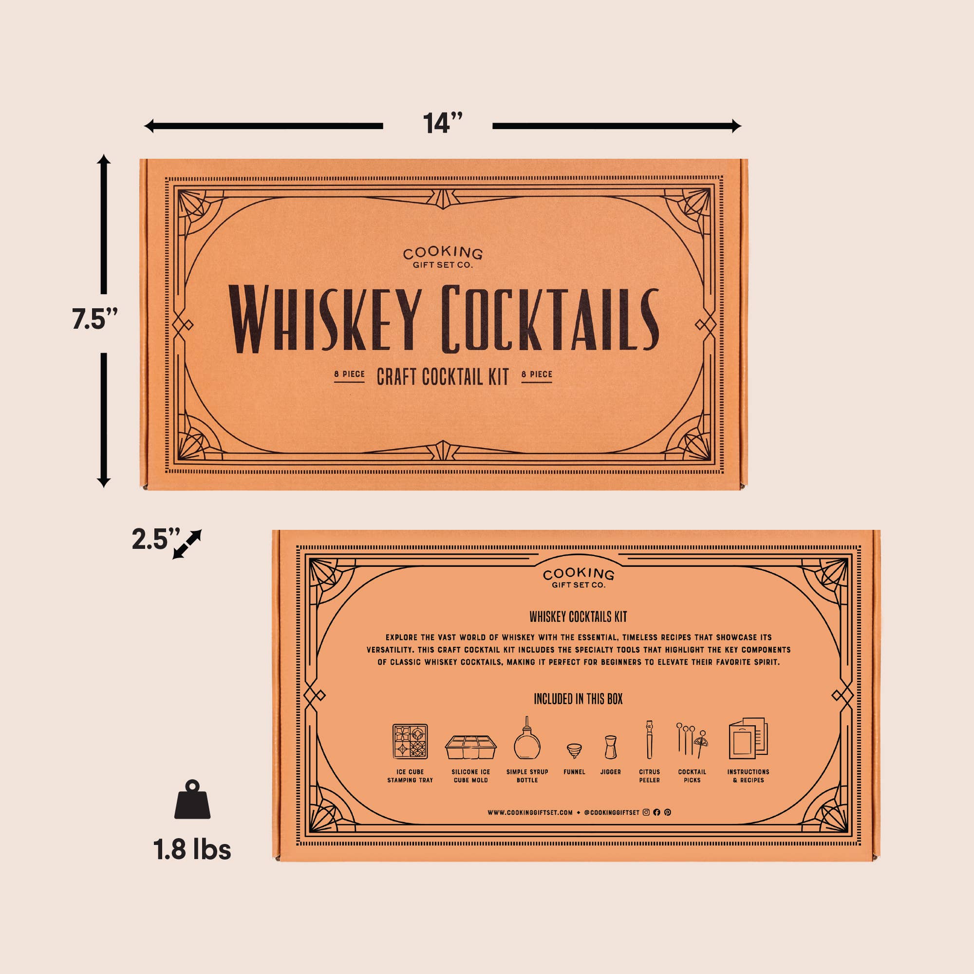 Whiskey Cocktail Kit Gift for Men Alcohol Cocktail Recipe - Decor Addict, LLC