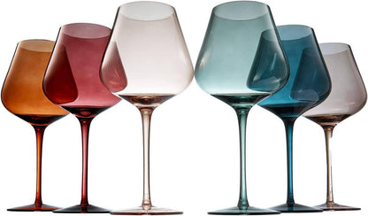 Pastel Large Colored Crystal Wine Glass Set of 6 - Decor Addict, LLC