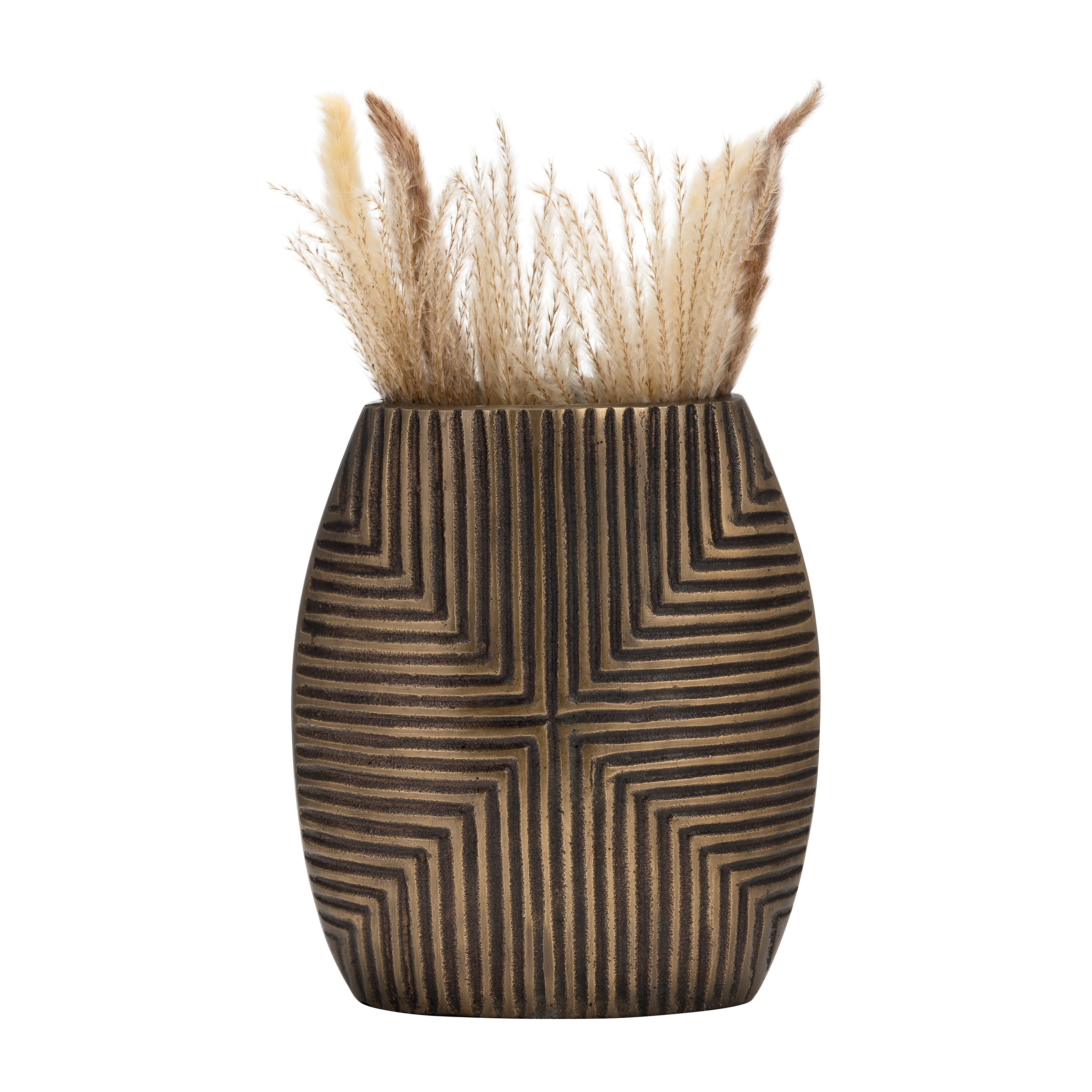 Metal, 12"h Ribbed Vase, Brass Antique - Decor Addict, LLC