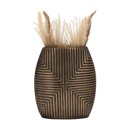 Metal, 12"h Ribbed Vase, Brass Antique - Decor Addict, LLC