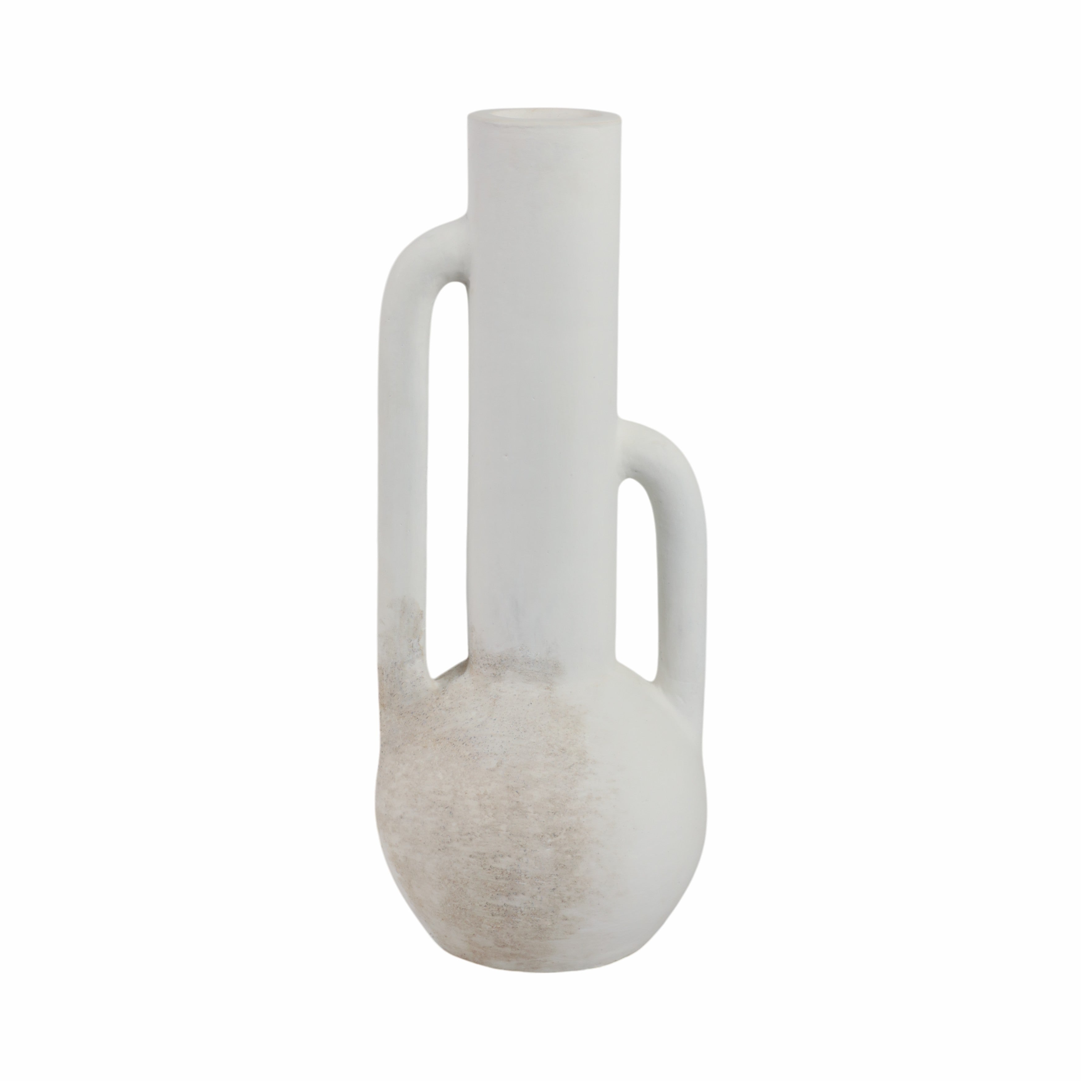 19" Asymmetrical Eared Terracotta Btl Vase, White - Decor Addict, LLC