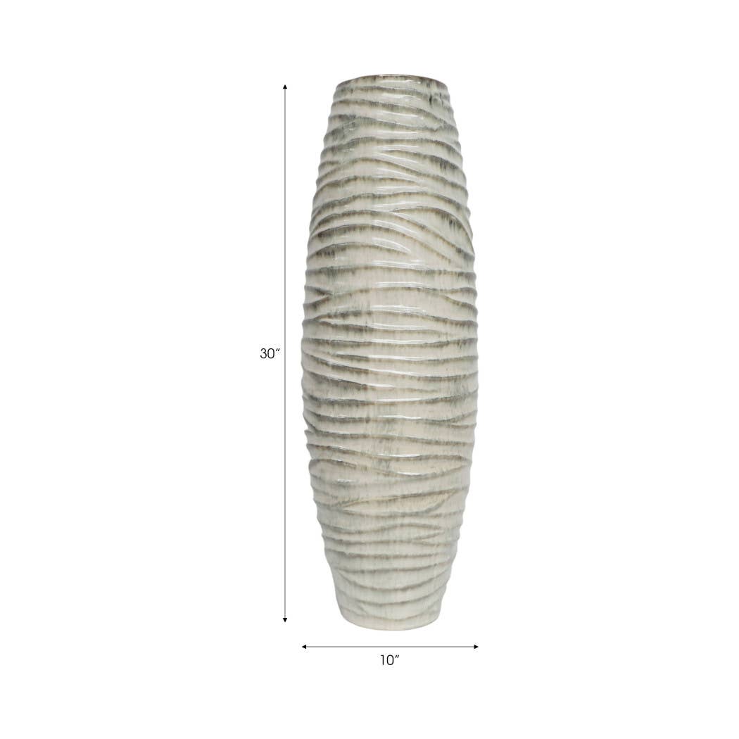 Decorative Vase - Gray Ceramic Ribbed Textured Design, 30 in - Decor Addict, LLC