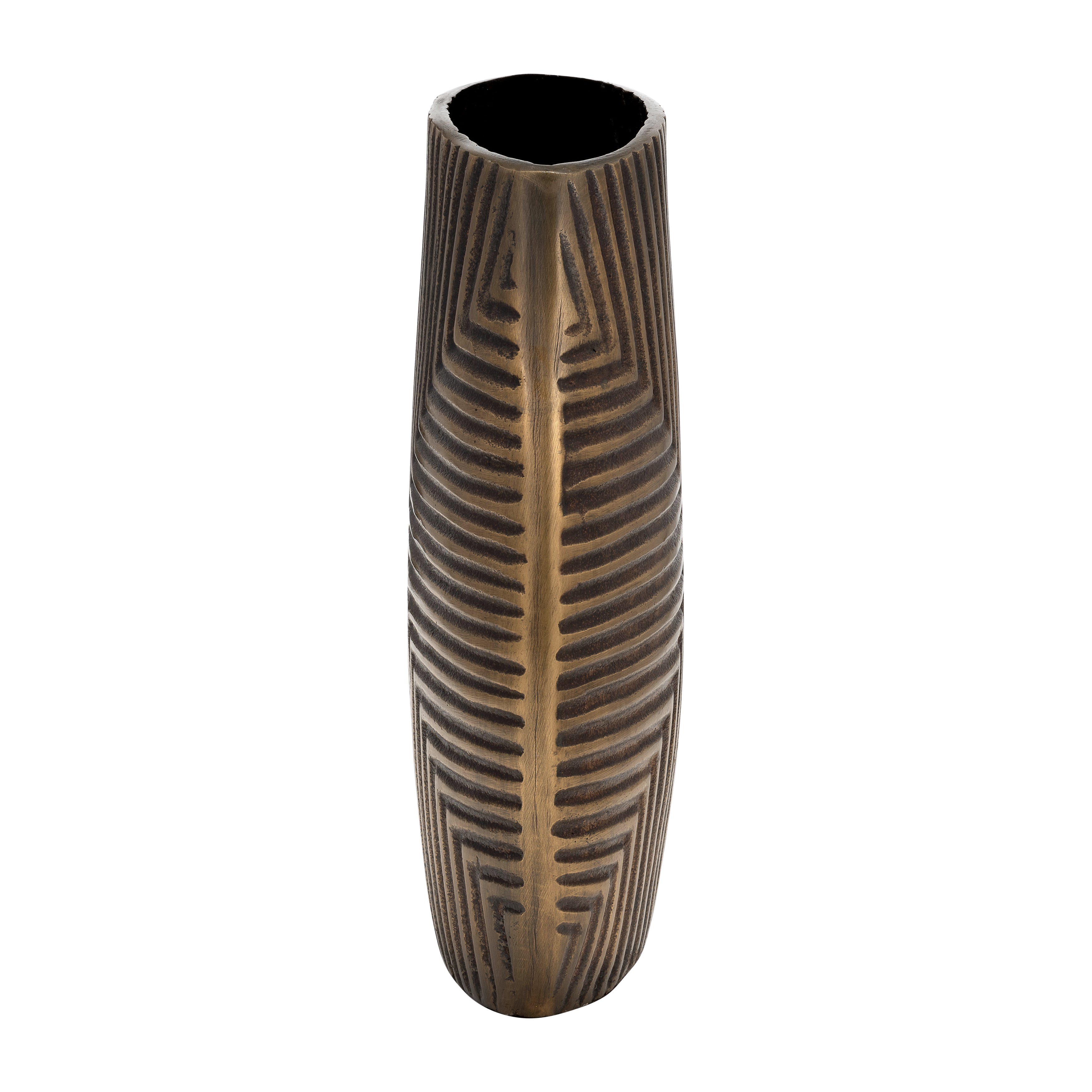Metal, 12"h Ribbed Vase, Brass Antique - Decor Addict, LLC