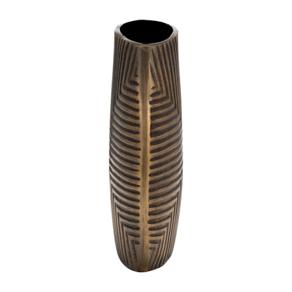 Metal, 12"h Ribbed Vase, Brass Antique - Decor Addict, LLC