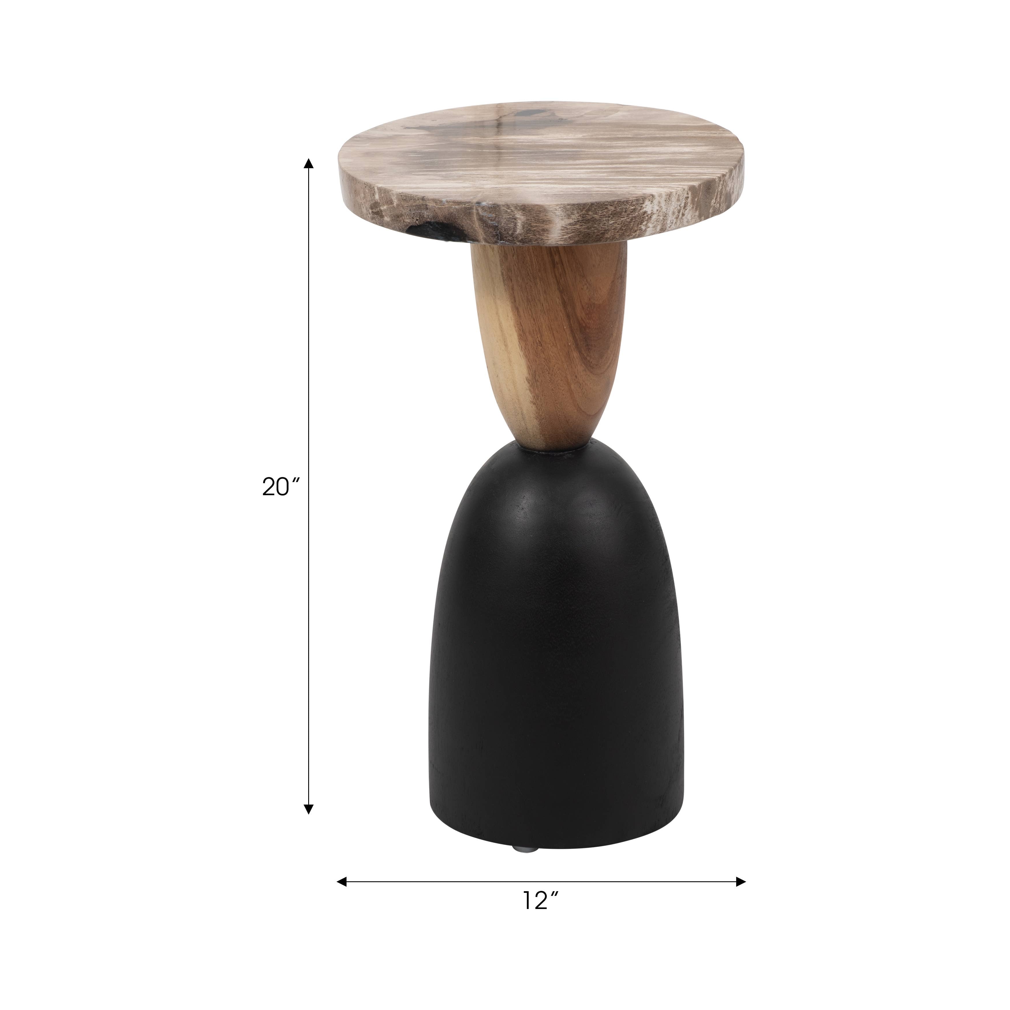 Suar Wood Modern End Table with Geometric Base - Thumbnail 4