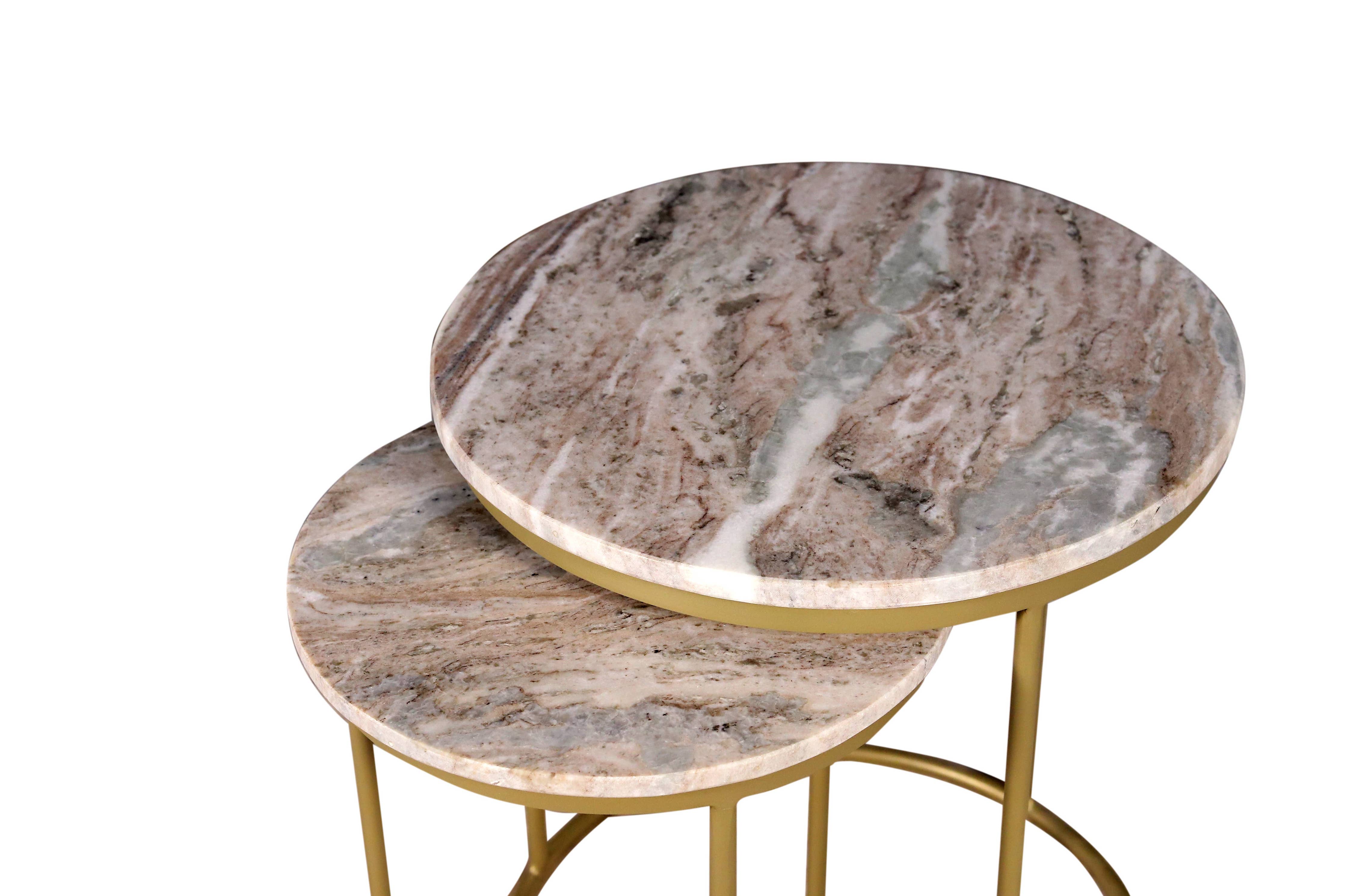 Brown Marble Nesting Coffee Table with Golden Metal Frame - Decor Addict, LLC