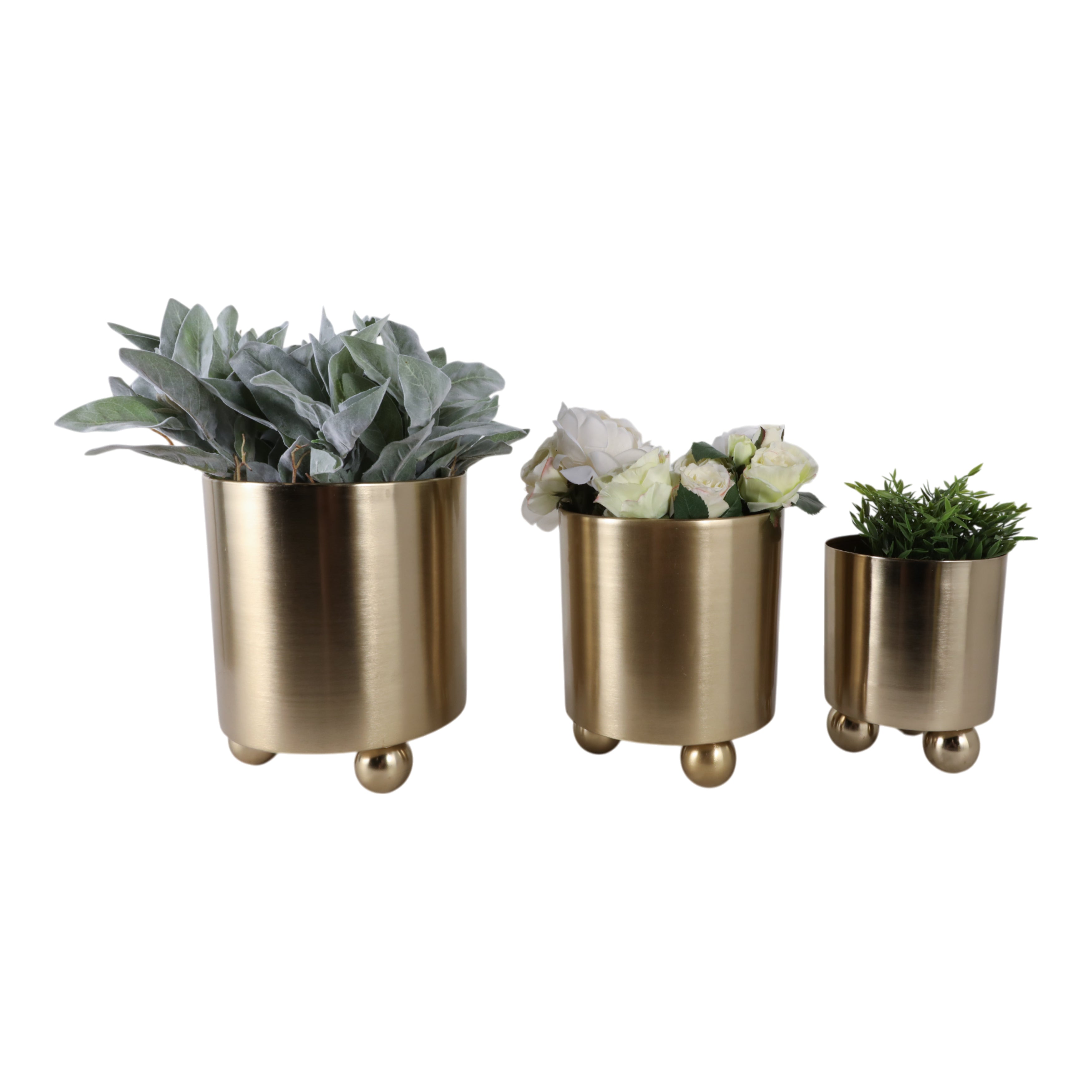 S/3 8/10/11" Metal Planter Ball Feet, Gold - Decor Addict, LLC