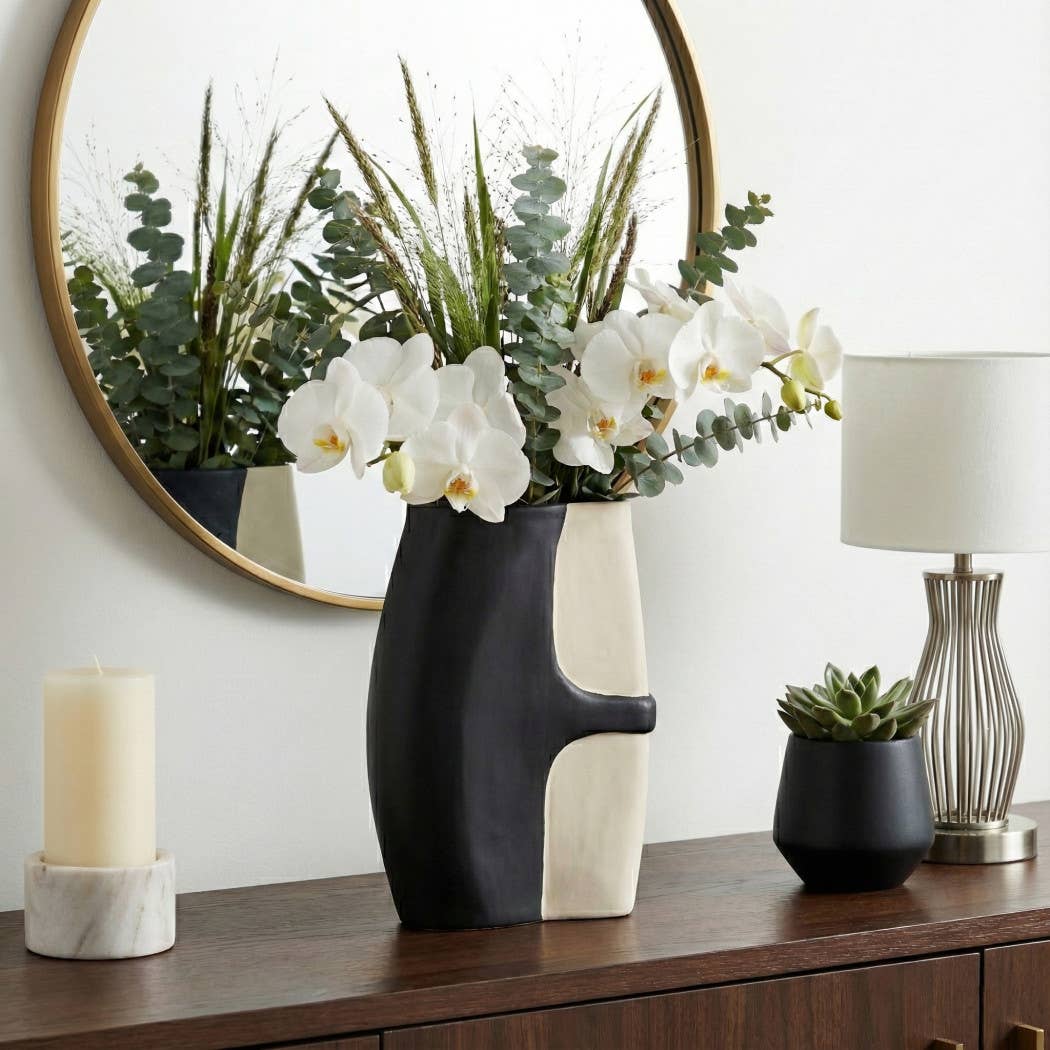 Decorative Vase - Black/Tan Ecomix Small Silhouette, 15 in. - Decor Addict, LLC