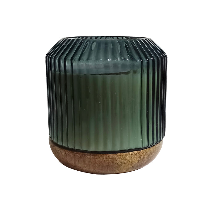 Ribbed Glass Candle, Green