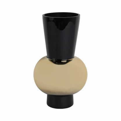 Glass, 12" Totem Vase, Black/gold - Decor Addict, LLC