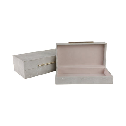 S/2 12/14" Rectangular Shagreen Boxes, Ivory - Decor Addict, LLC