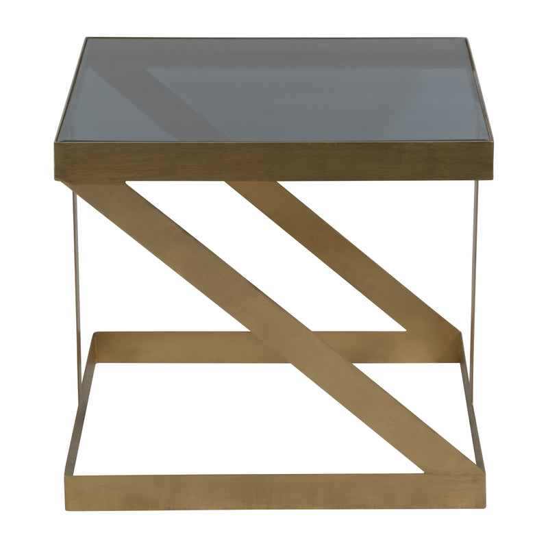 Metal, 20" Contemporary Side Table, Gold/black Gla