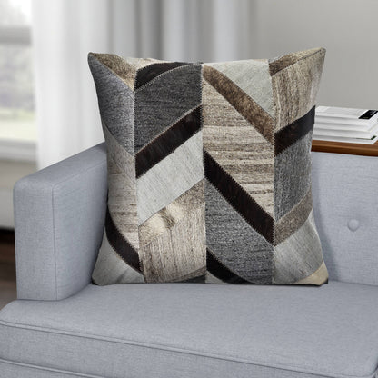 Multicolored Chevron Faux Leather Throw Pillow: Gray/Brown / Poly Filled - Decor Addict, LLC