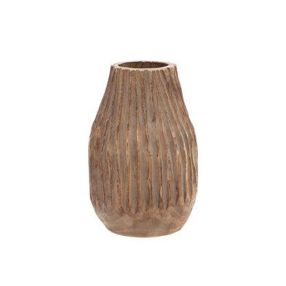 Wood, 8" Ridged Vase, White - Decor Addict, LLC